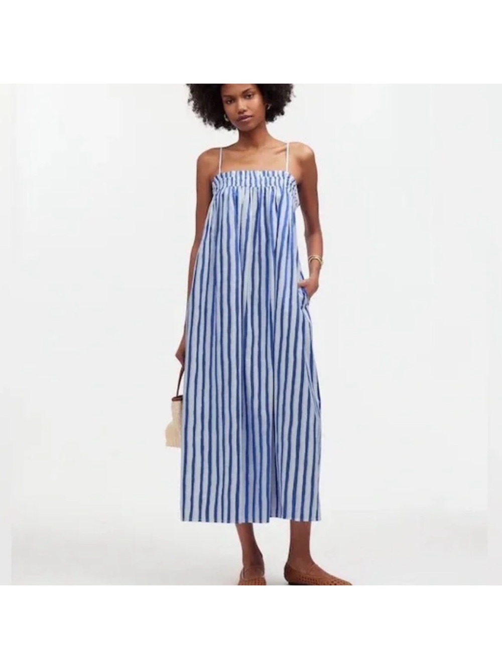 Madewell Ruffle A-Line Midi Dress in Stripe Poplin